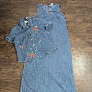 Ease Sport Denim dress with embroidered floral details Size 12